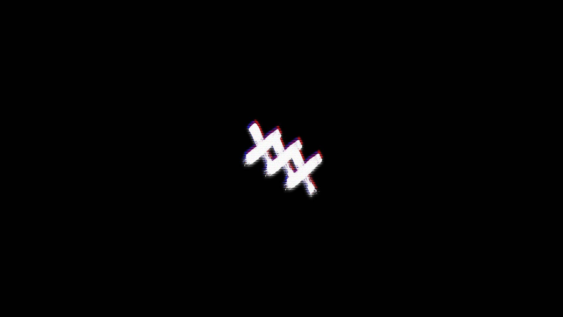xxxtentacion 電腦 桌布 壁紙 — 一個帶有色彩像差效果的白色像素化故障符號，居中在黑色背景上。