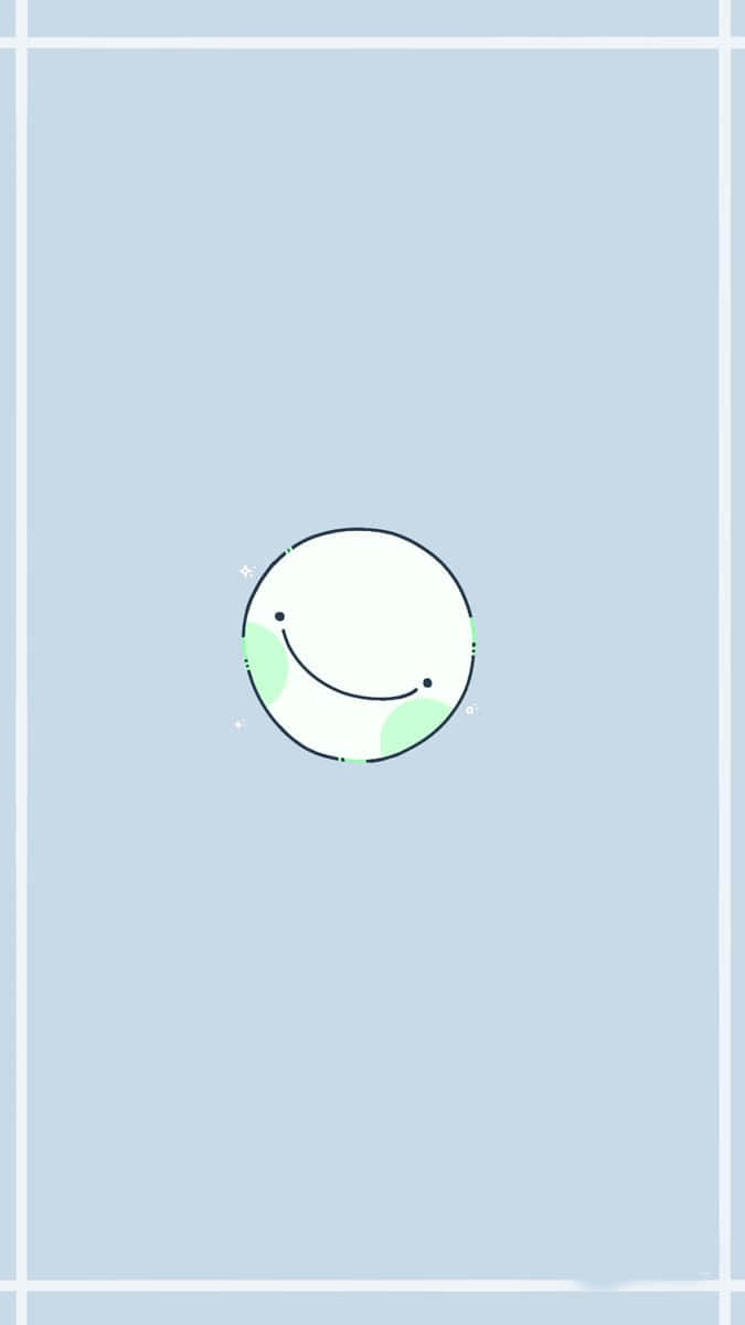 Animated 桌布 壁紙 — 一個帶有薄荷綠色調的極簡笑臉漂浮在由細白線框住的柔和藍色背景上。