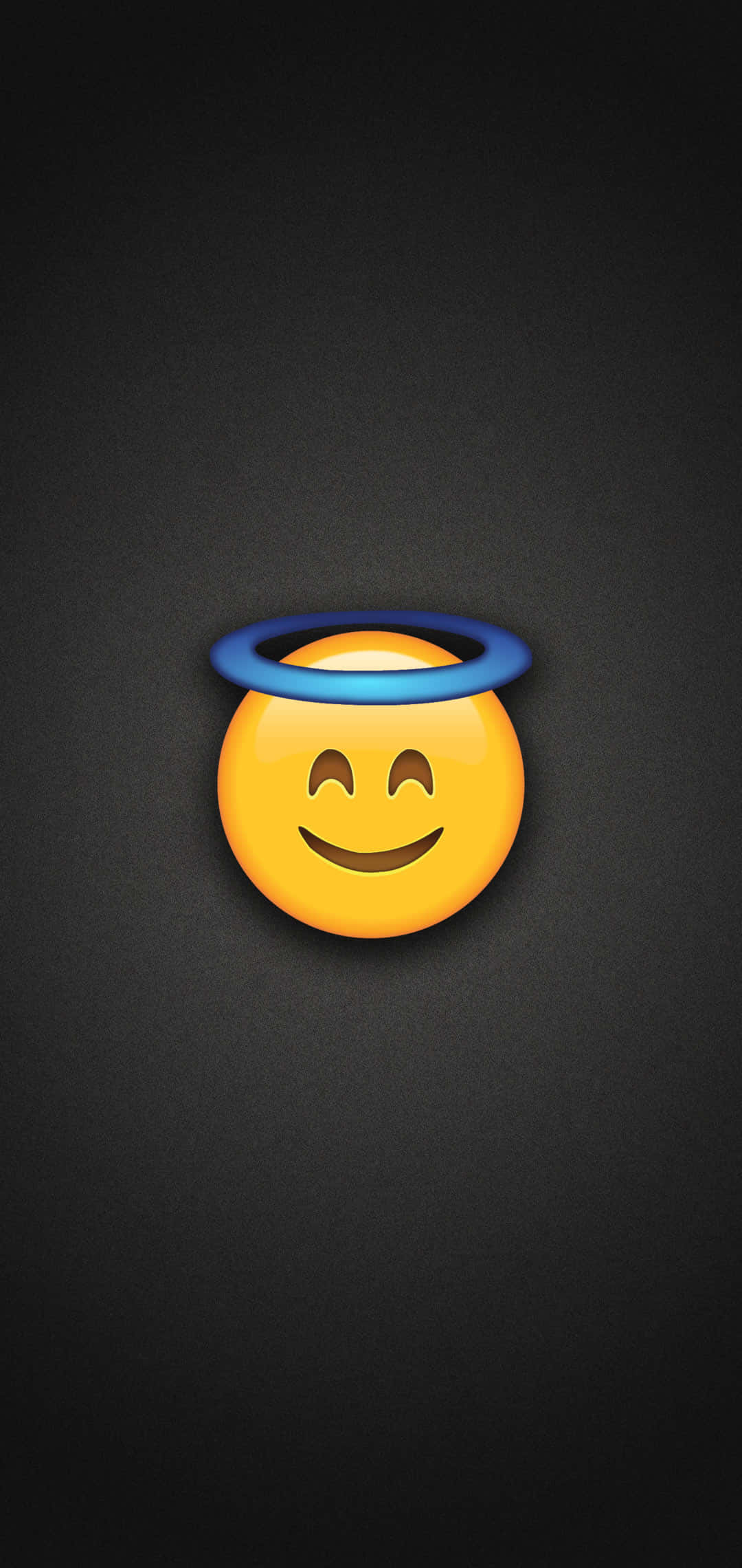 Smile Emoji 桌布 壁紙 — 一個帶有藍色光環的開心黃色笑臉表情符號，在深色紋理背景上柔和發光。
