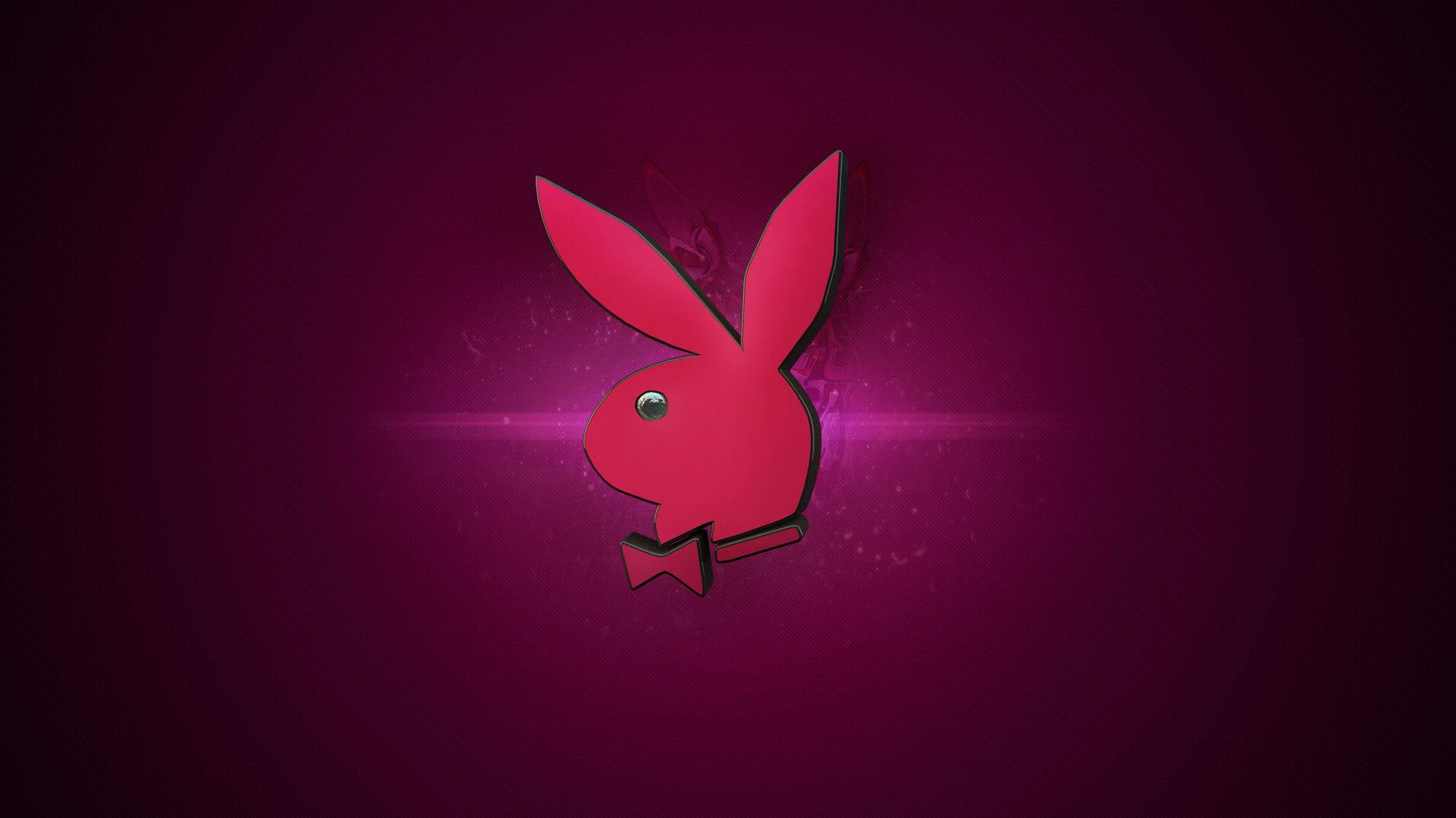 Playboy Aesthetic 桌布 壁紙 — 一個帶有蝴蝶結的光澤紅色Playboy兔子標誌，在深洋紅色漸變背景和鏡頭光暈中發光。