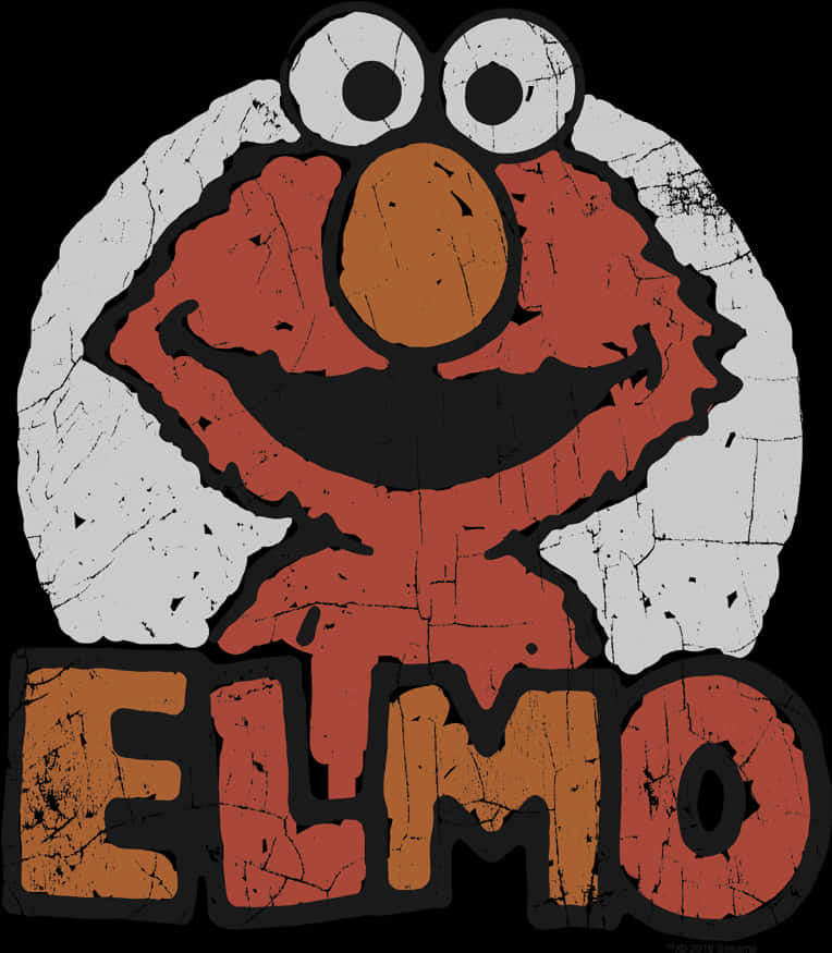 Elmo 桌布 壁紙 — 一個帶有裂紋油漆和粗體橙色文字的陳年復古風格 Elmo 標誌，背景為黑色。