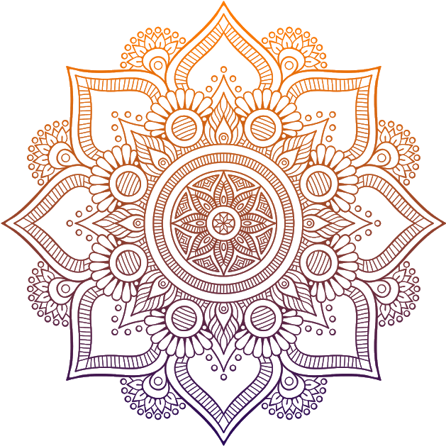 Clip Art 桌布 壁紙 — 一個帶有複雜幾何圖案的橙色和紫色光芒曼陀羅，在黑色背景上放射開來。