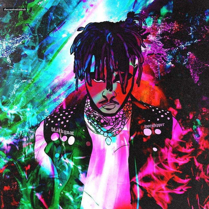 一個在色彩繽紛的抽象數位藝術作品中的辮子髮型男士。 — Juice Wrld 壁紙