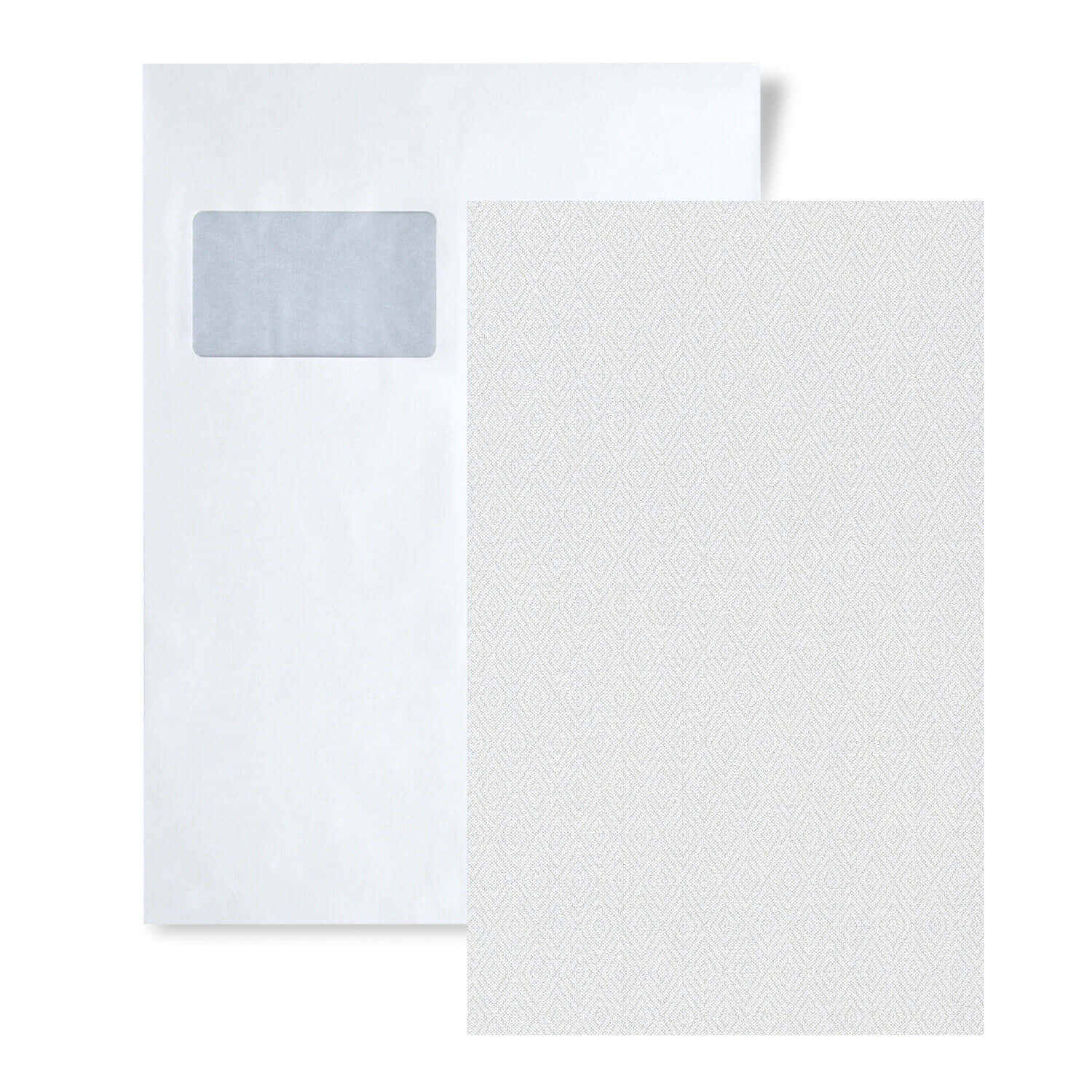 paper 桌布 壁紙 — 一個帶有透明窗口的白色信封旁邊放著一張帶有微妙幾何菱形圖案的白色紙張。