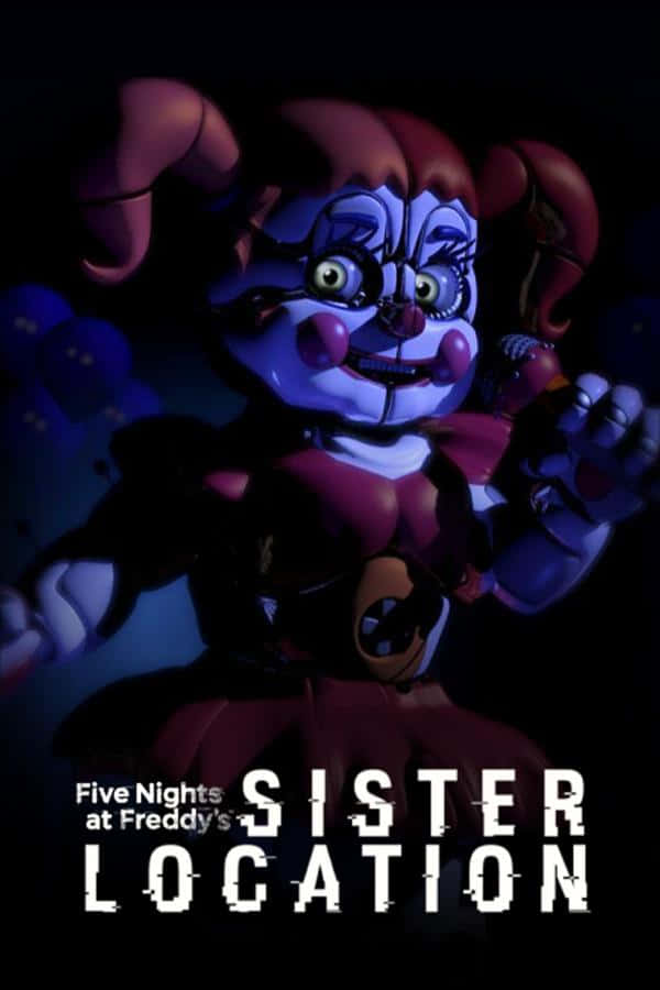 Five Nights At Freddys Sister Location 桌布 壁紙 — 一個帶有邪惡笑容、眼睛大睜的紫色機械小丑在黑暗中潛伏。