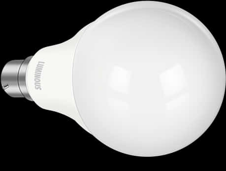 燈泡 桌布 壁紙 — 一個帶有金屬底座和「LUMINUS」品牌的白色球形LED燈泡，孤立地立在純黑色背景上。