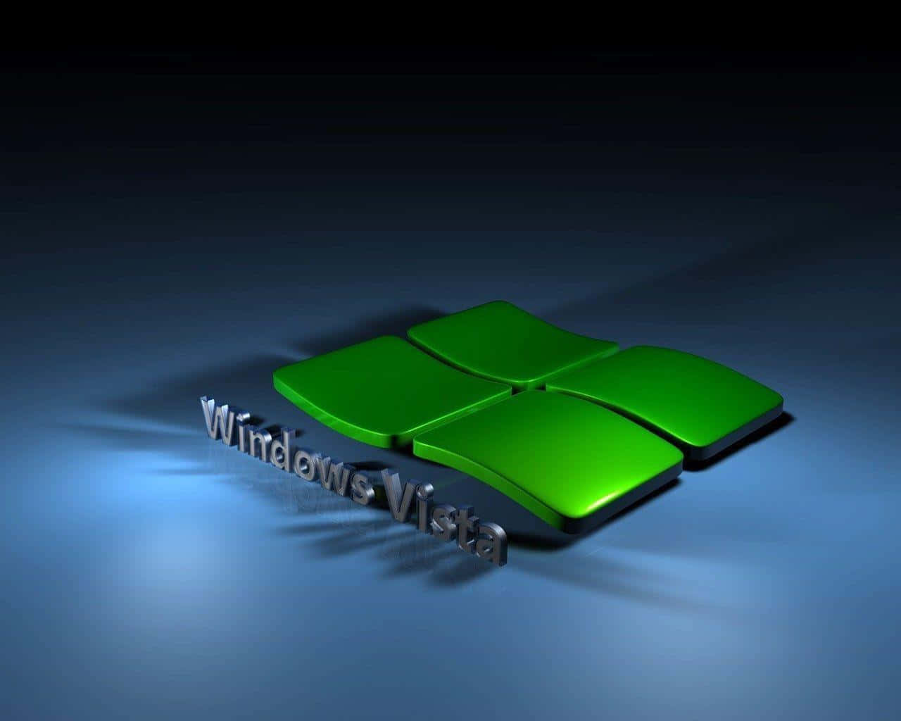 在藍色漸變背景上帶有金屬質感文字的亮綠色Windows Vista標誌。 — Windows Vista 動態圖片 壁紙