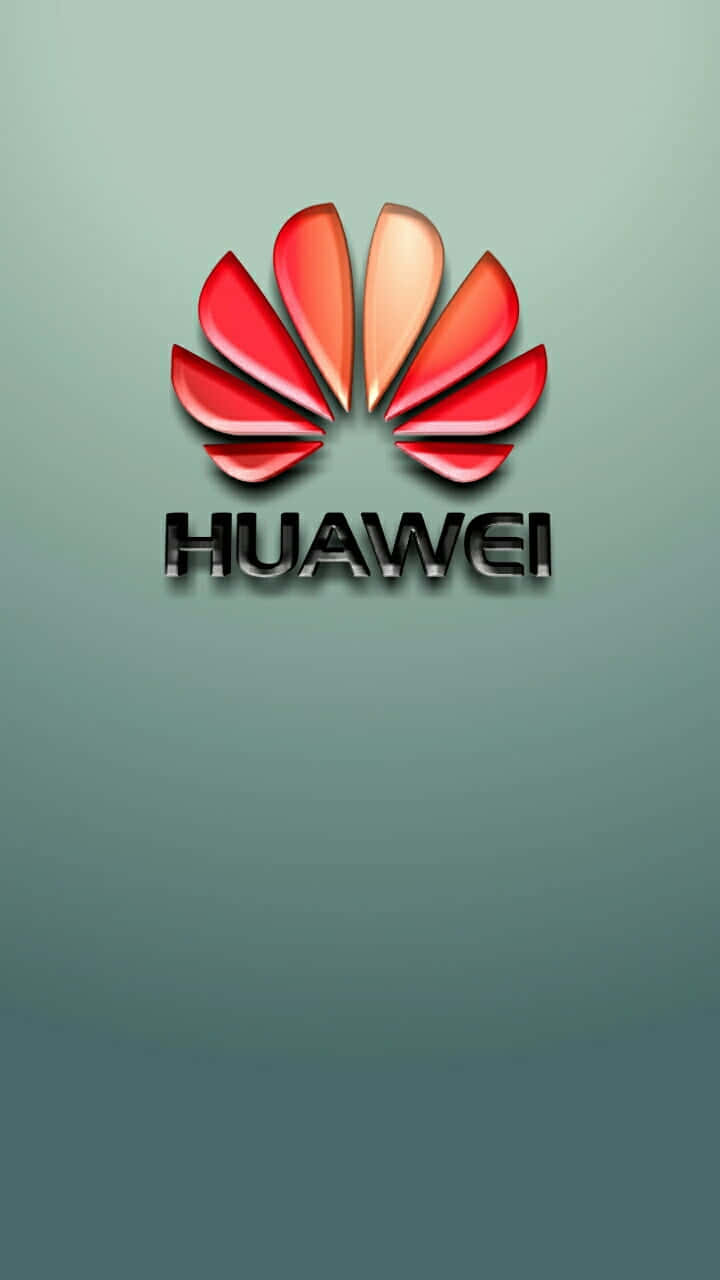 Huawei標誌，紅色花瓣和金屬質感文字，置於青綠色漸層背景上。 — 華為 GIF 壁紙
