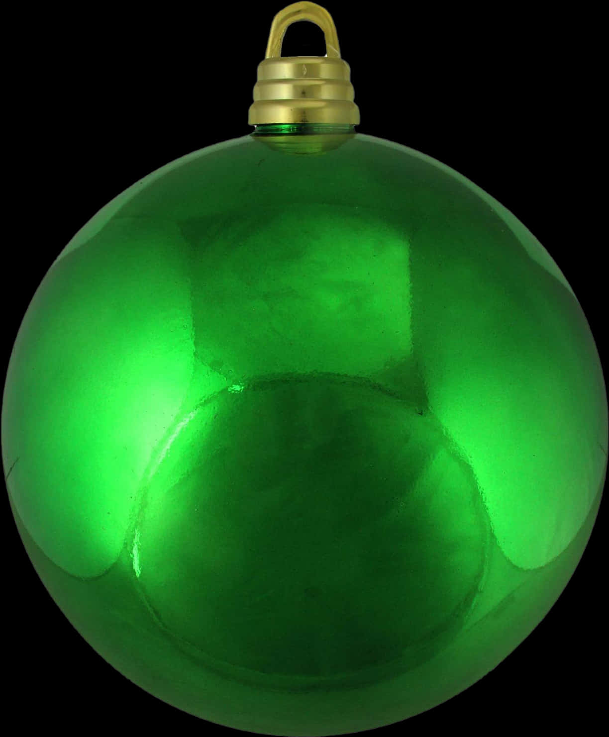 Christmas Decoration 桌布 壁紙 — 一個帶有金色蓋子的光澤綠色聖誕裝飾在黑色背景上閃耀。
