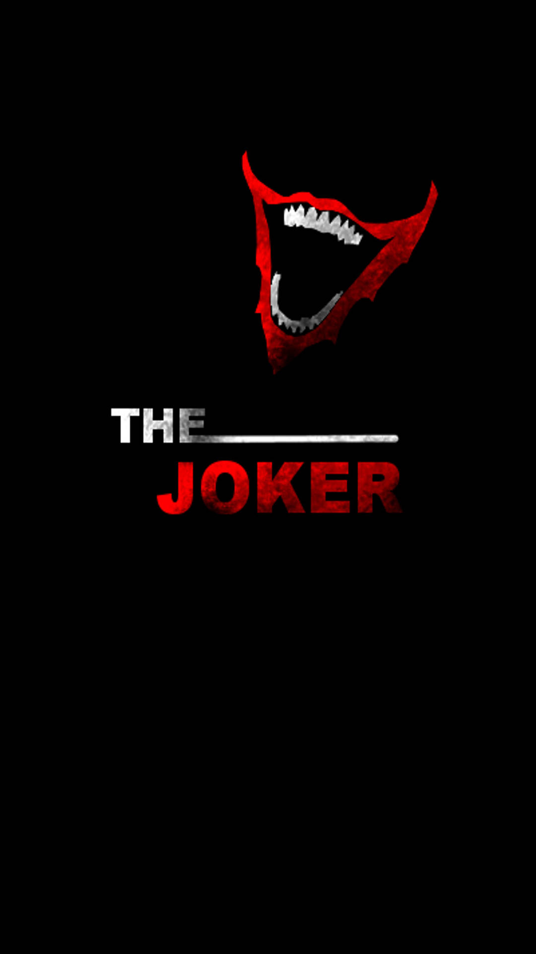 帶有牙齒和文字 The Joker 的紅色鋸齒狀微笑，黑色背景