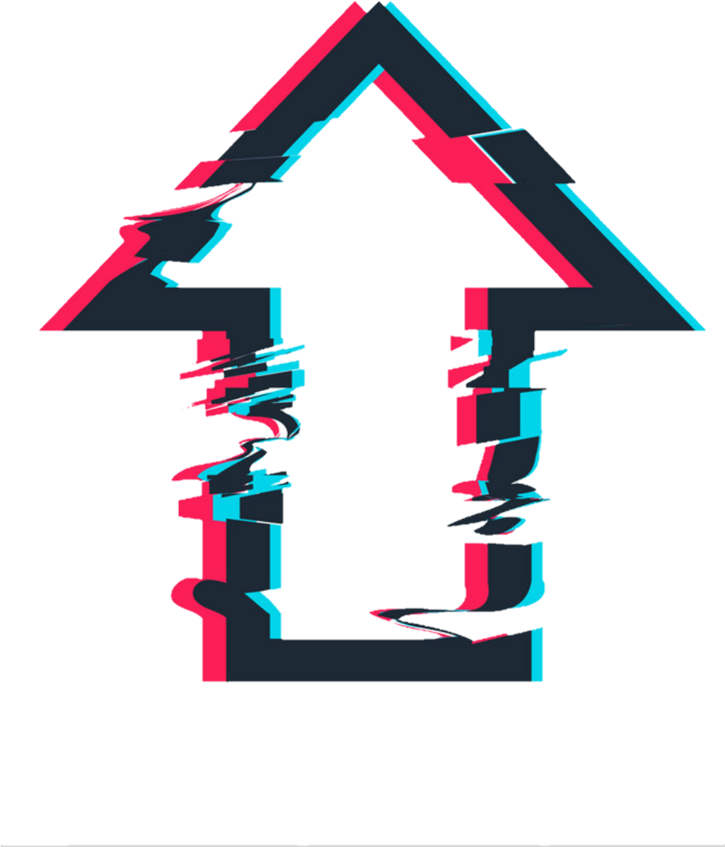 Glitch Effect 桌布 壁紙 — 一個帶有鋸齒狀紅色和青色線條的故障效果房屋圖示，背景為黑色。