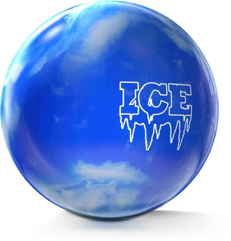 Bowling Ball 桌布 壁紙 — 一個帶有雲紋漩渦和白色「ICE」標誌（如霜般滴落）的光澤藍色保齡球，背景為黑色。