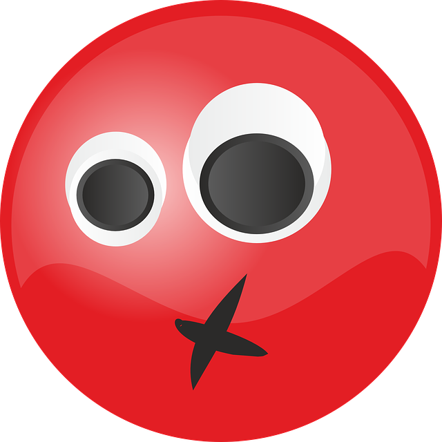 Emoticon 桌布 壁紙 — 一個帶有黑色X形嘴巴和睜大眼睛的亮面紅色球形表情符號，背景為柔和青綠色。