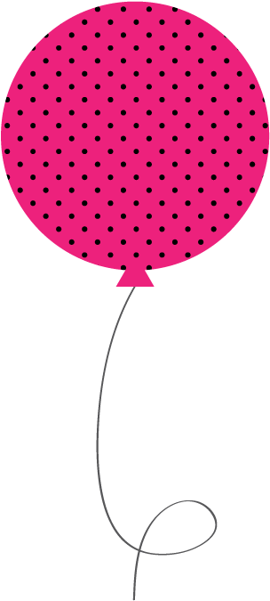 Happy Birthday Balloons 桌布 壁紙 — 一個帶有黑色圓點的鮮粉紅色氣球，繫著灰色繩子，漂浮在純黑色背景上。