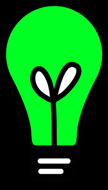 Bulb 桌布 壁紙 — 一個帶有黑色輪廓的亮綠色燈泡，內含一個從底部生長出來的簡單白色嫩芽，背景為黑色。