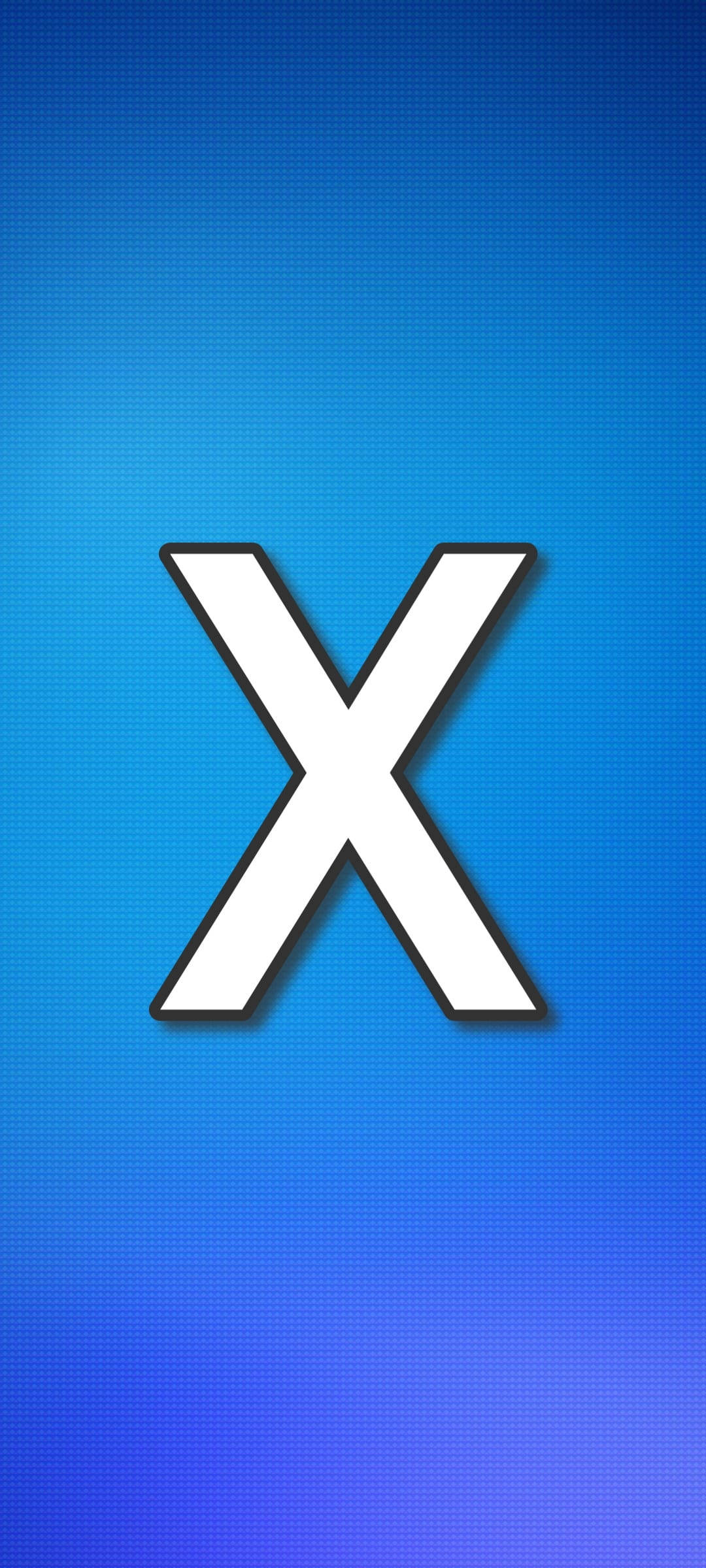 X 桌布 壁紙 — 一個帶有黑色輪廓的粗體白色字母 X，居中於帶有細微點狀圖案的漸變藍色背景上。
