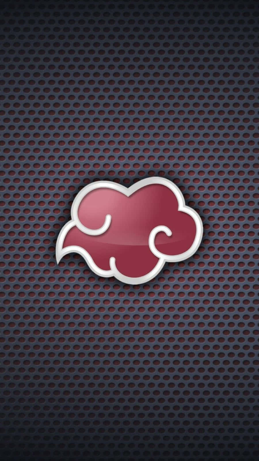 Akatsuki Symbol 桌布 壁紙 — 一個帶白色邊框的亮面紅色雲朵徽章，置於深色穿孔金屬背景中央。