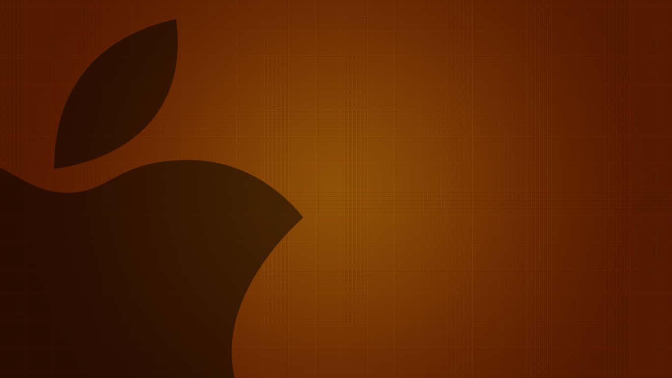 1366x768 Apple 桌布 壁紙 — 一個帶葉子的蘋果的極簡剪影，背景是漸變棕色並帶有微妙的網格紋理。