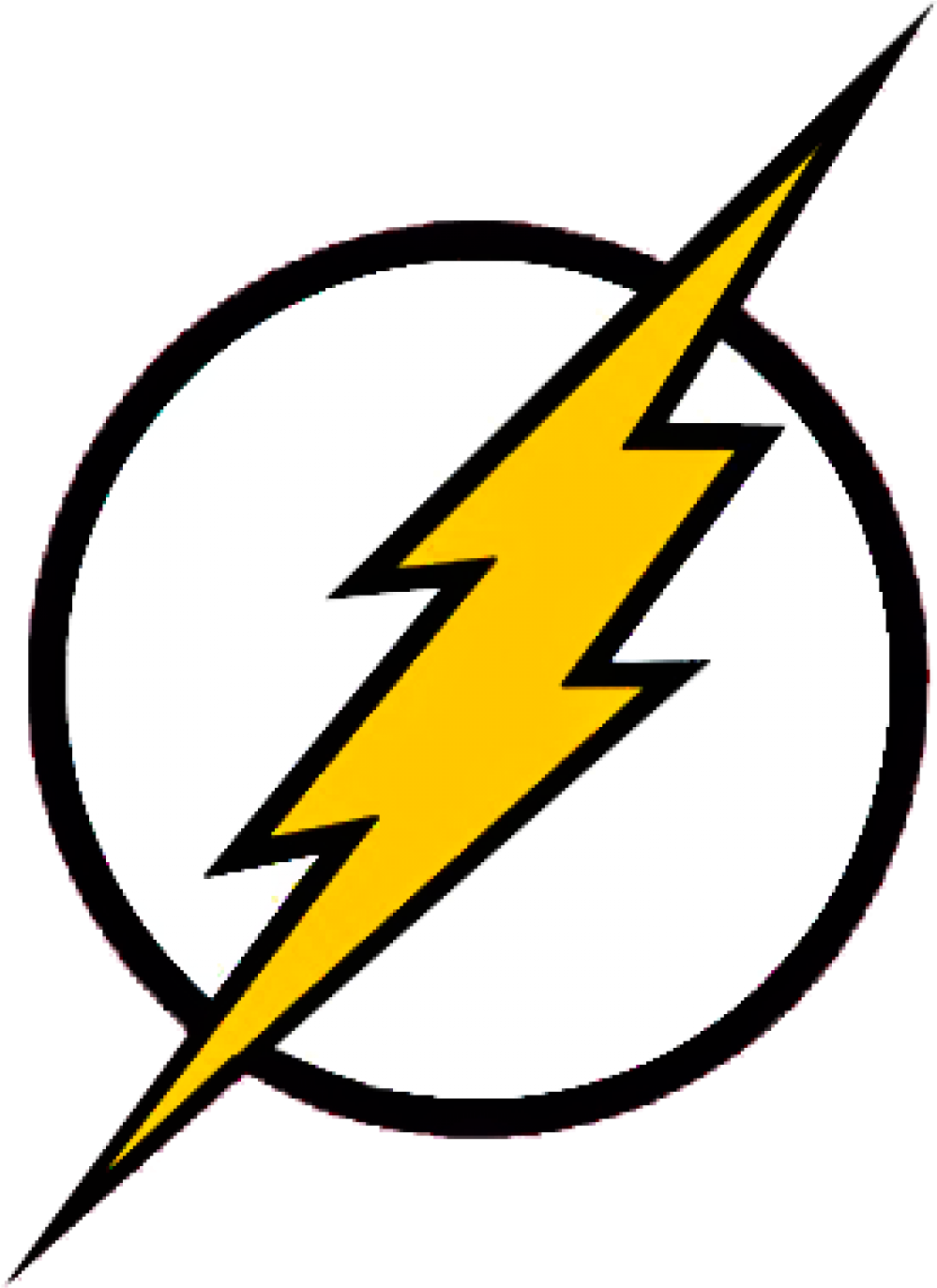 The Flash Logo 桌布 壁紙 — 一個帶黑色輪廓的粗體黃色閃電，斜向劃過黑色背景上的白色圓圈。