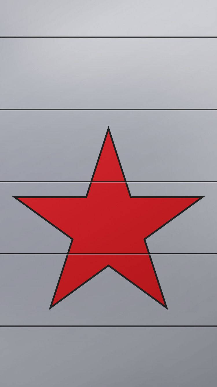 Red Star 桌布 壁紙 — 一個帶黑色輪廓的醒目紅色星星，居中在灰色橫條紋背景上。