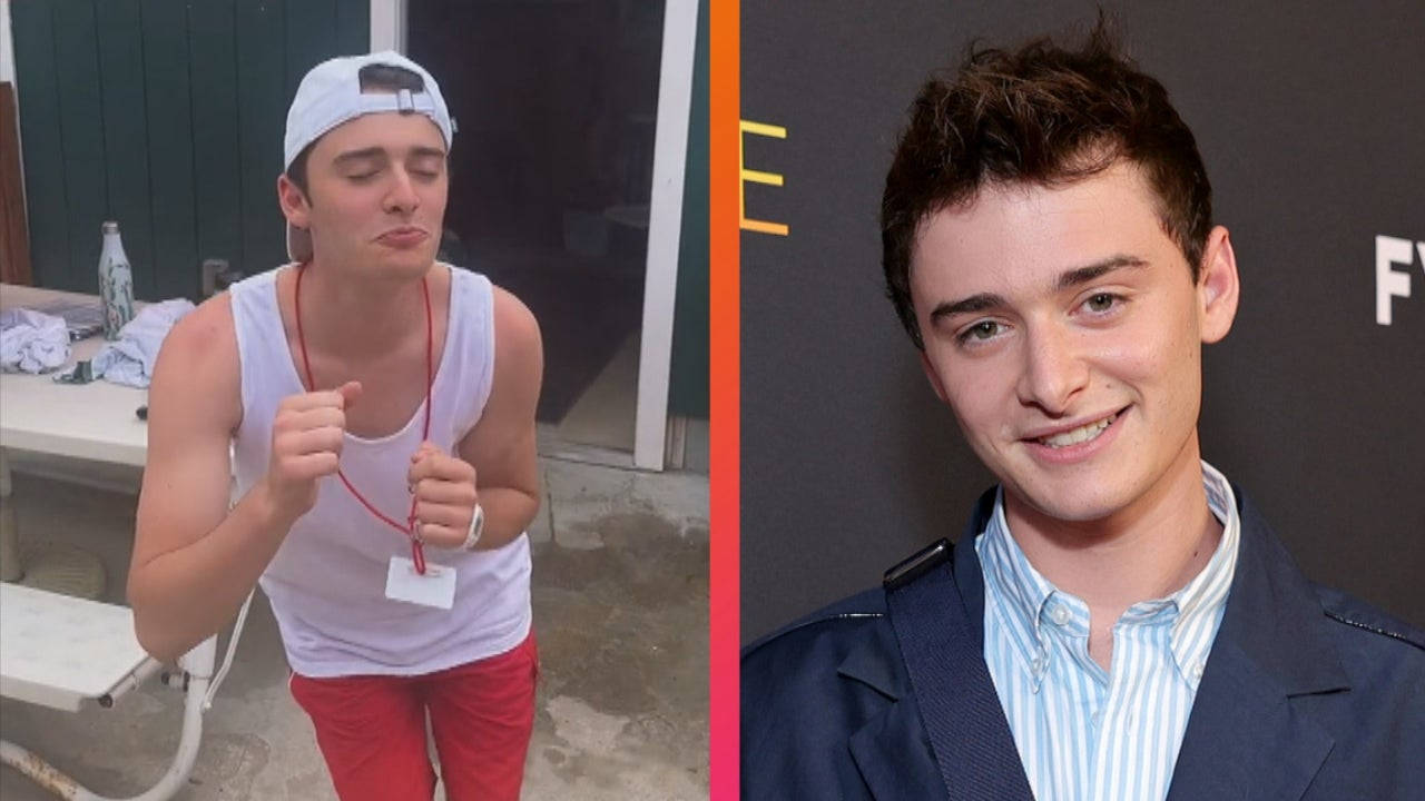 Celebrity 桌布 壁紙 — 一個年輕男子身穿休閒白色背心和紅色長褲，在戶外擺姿勢，旁邊是一張穿著海軍藍西裝外套的正式肖像的分割圖像。