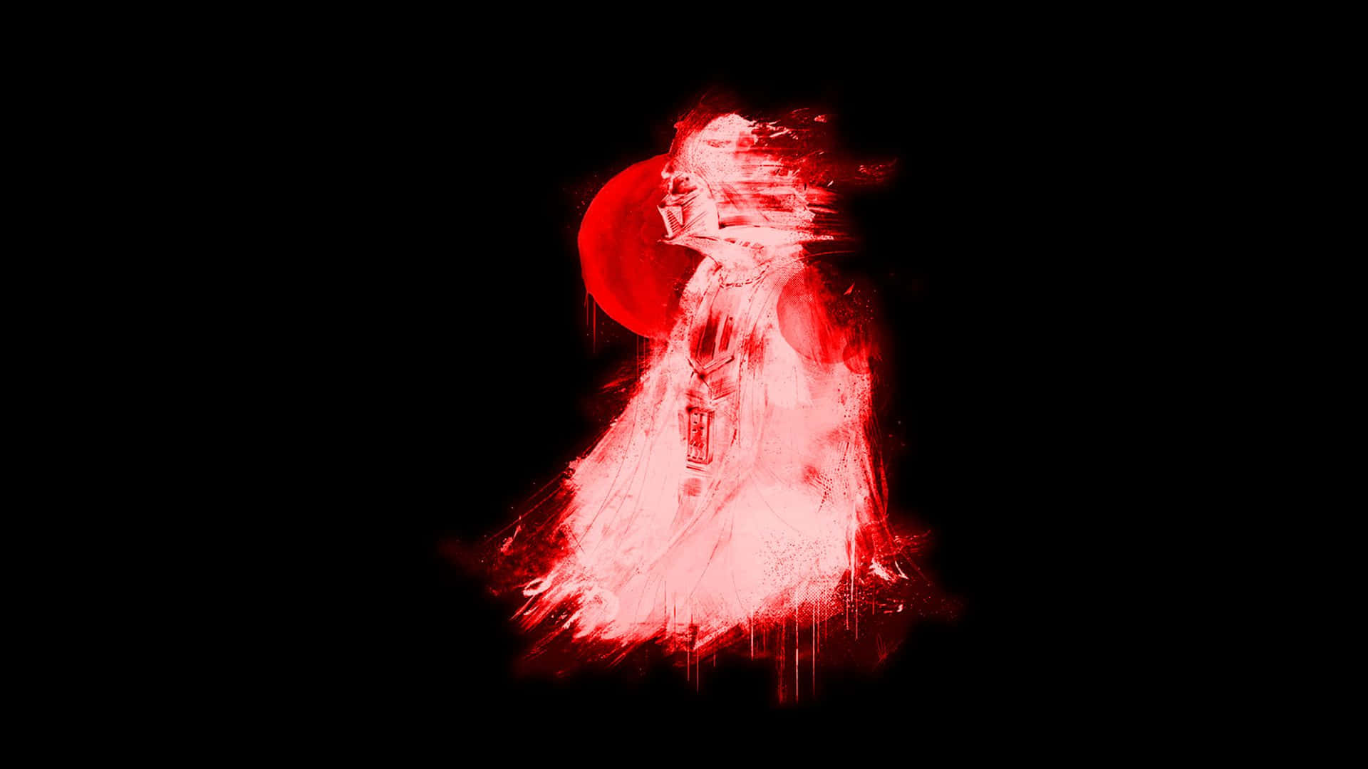 1080p Amoled 桌布 壁紙 — 一個幽靈般的紅色身影手持發光球體，站在黑色虛空中，散發出詭異的能量。