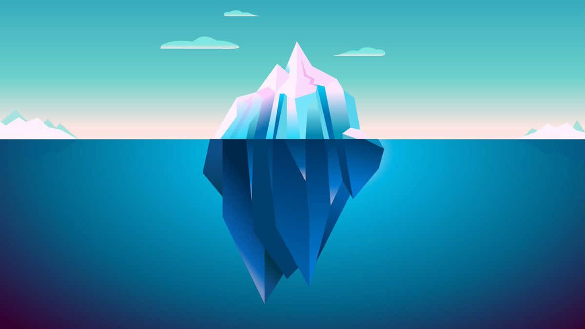 冰 桌布 壁紙 — 一個幾何形狀、稜角分明的冰山，漂浮在平靜的藍色海水中，天空晴朗，雲朵柔和。