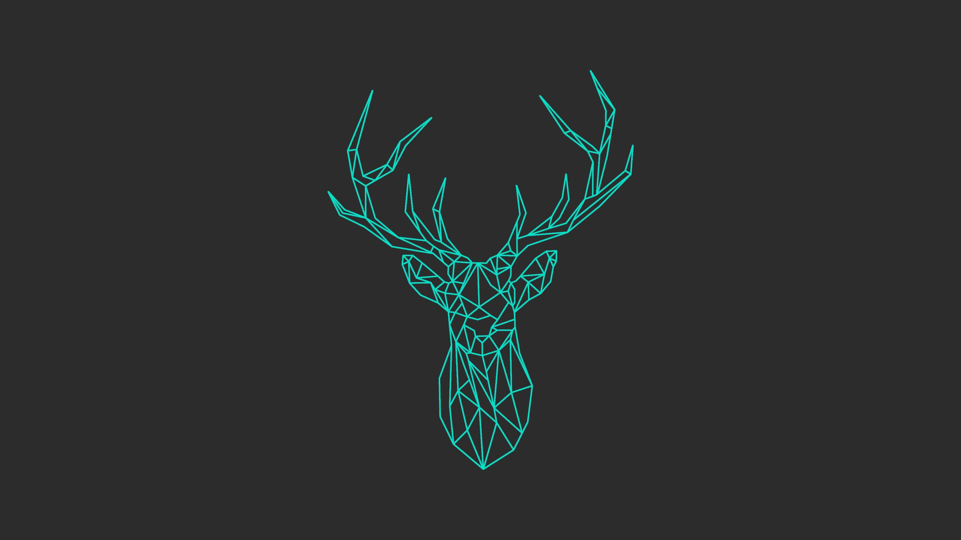 Cool Deer 桌布 壁紙 — 一個幾何形狀的藍綠色鹿頭插圖，具有尖銳的多邊形線條，背景為深灰色。