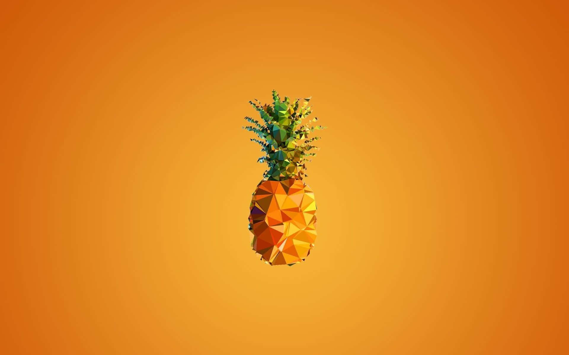 Pineapple Desktop 桌布 壁紙 — 一個幾何風格化的鳳梨，帶有切割面橙色身體和綠色冠部，漂浮在橙色漸變背景上。