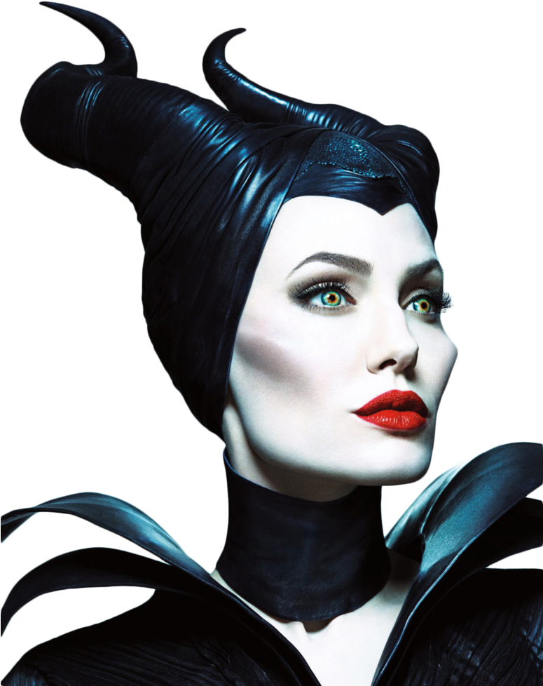 Angelina 桌布 壁紙 — 一個引人注目的梅菲瑟肖像，擁有發光的綠色眼睛、大膽的紅唇和標誌性的黑色角，背景是純黑色。