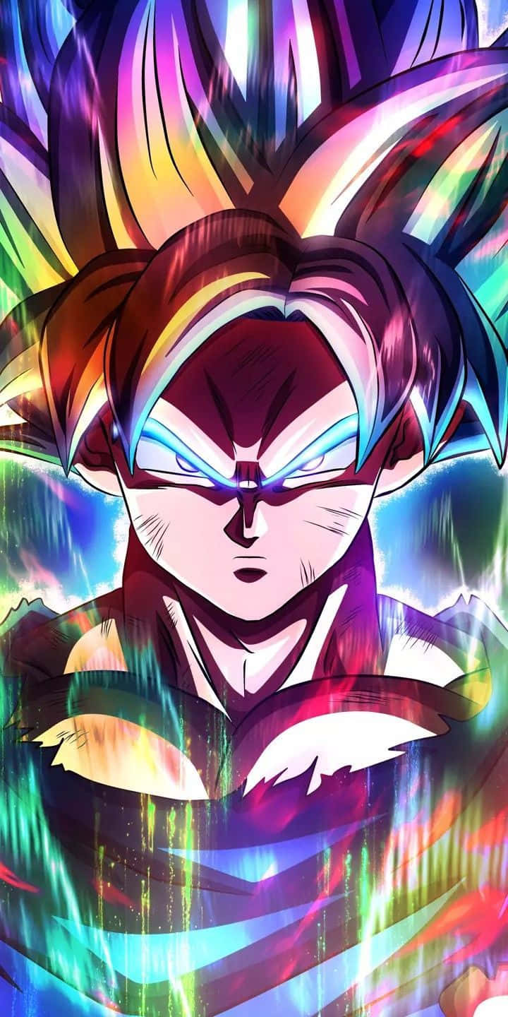 Goku Kaioken 桌布 壁紙 — 一個強大的動漫角色，擁有尖刺的多色頭髮和發光的眼睛，在充滿活力的宇宙背景下散發能量。