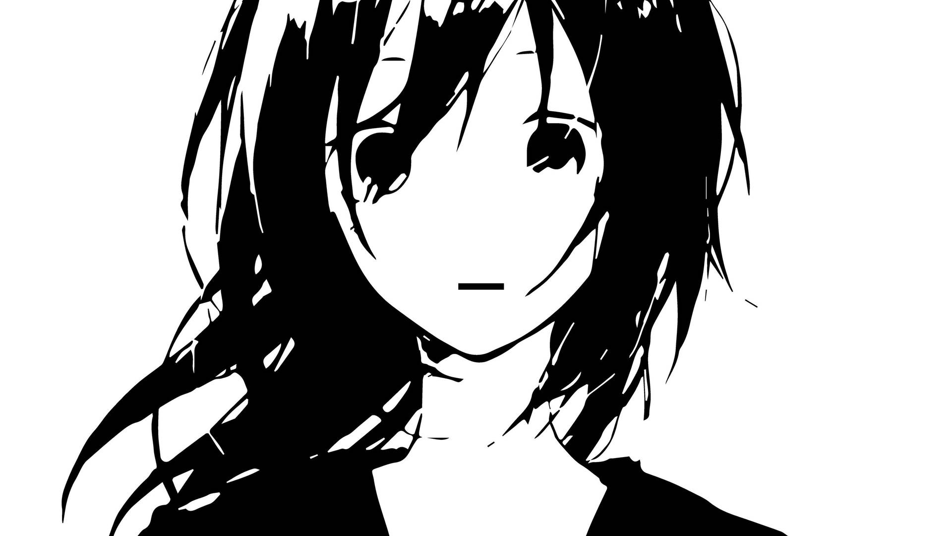 頭髮凌亂、大眼睛的黑白素描風格動漫女孩。