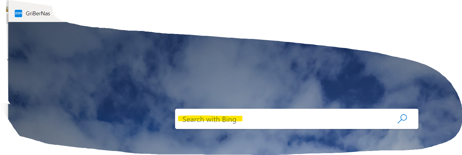 microsoft 桌布 壁紙 — 一個彎曲的數位螢幕，在柔和的藍色雲朵背景下顯示Bing搜尋列。