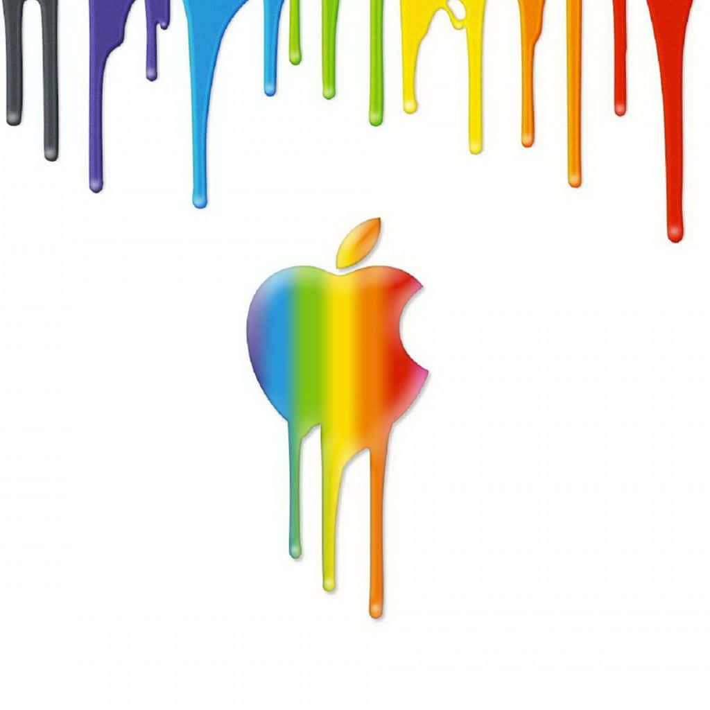 桌布 壁紙 — 一個彩虹色的Apple標誌在純白背景上滴落著鮮豔的顏料。