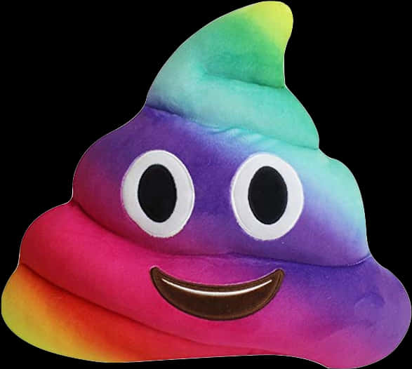 Clip Art 桌布 壁紙 — 一個彩虹色的毛絨便便表情符號，有大眼睛和微笑的嘴巴，背景是黑色。