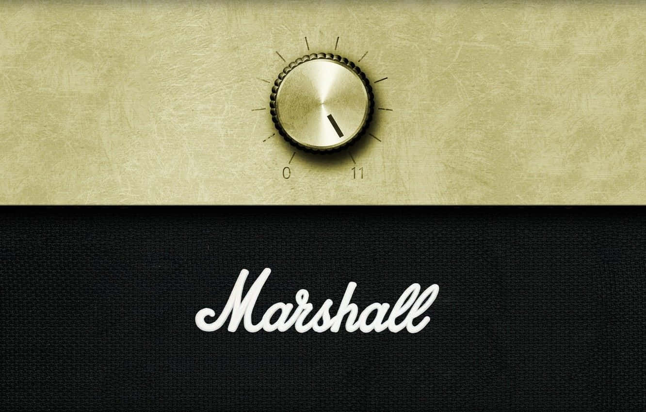Guitar Amp 桌布 壁紙 — 一個復古Marshall擴音器旋鈕，置於有紋理的米色和黑色布料上，帶有白色標誌。