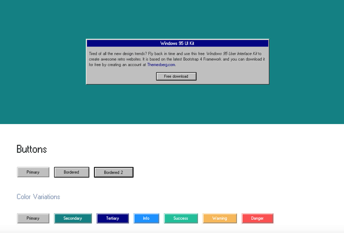 Windows 95 動態圖 桌布 壁紙 — 一個復古Windows 95 UI套件模擬圖，帶有青綠色背景和復古對話框，提供免費下載。
