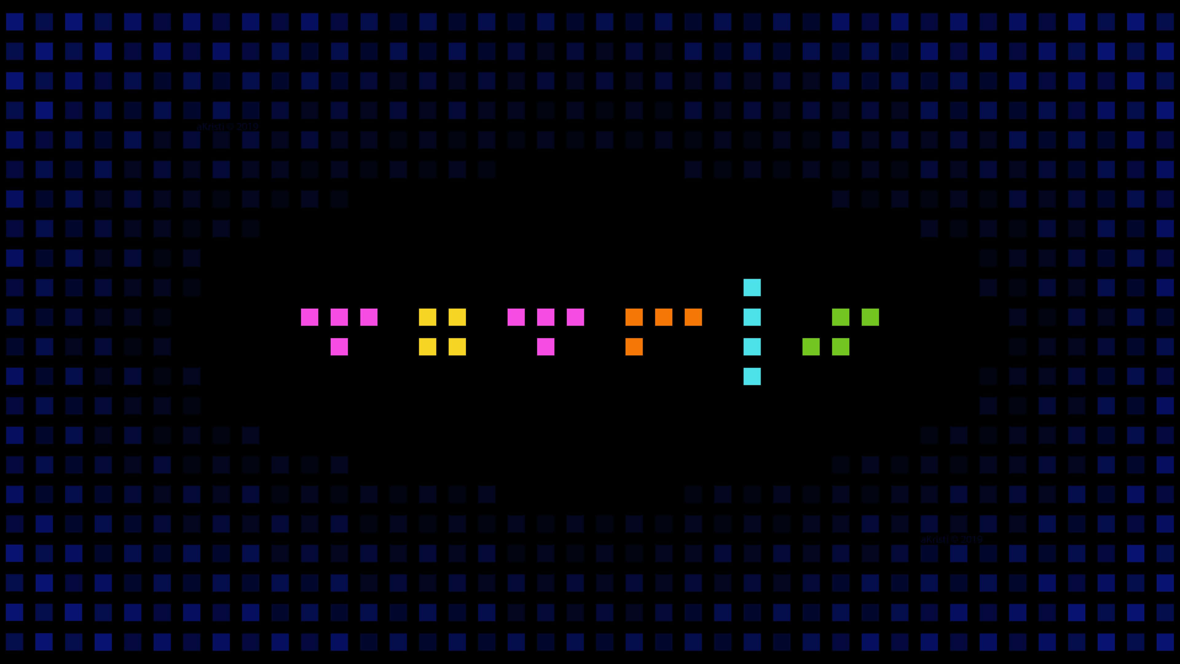 tetris 桌布 壁紙 — 一個復古像素風格的詞語 'party' 在深藍色網格背景上以彩虹色發光。