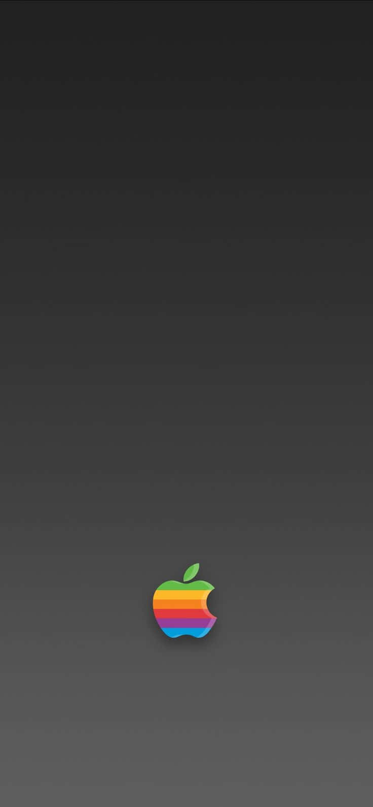 桌布 壁紙 — 一個復古彩虹Apple標誌，居中於深灰色漸變背景上。