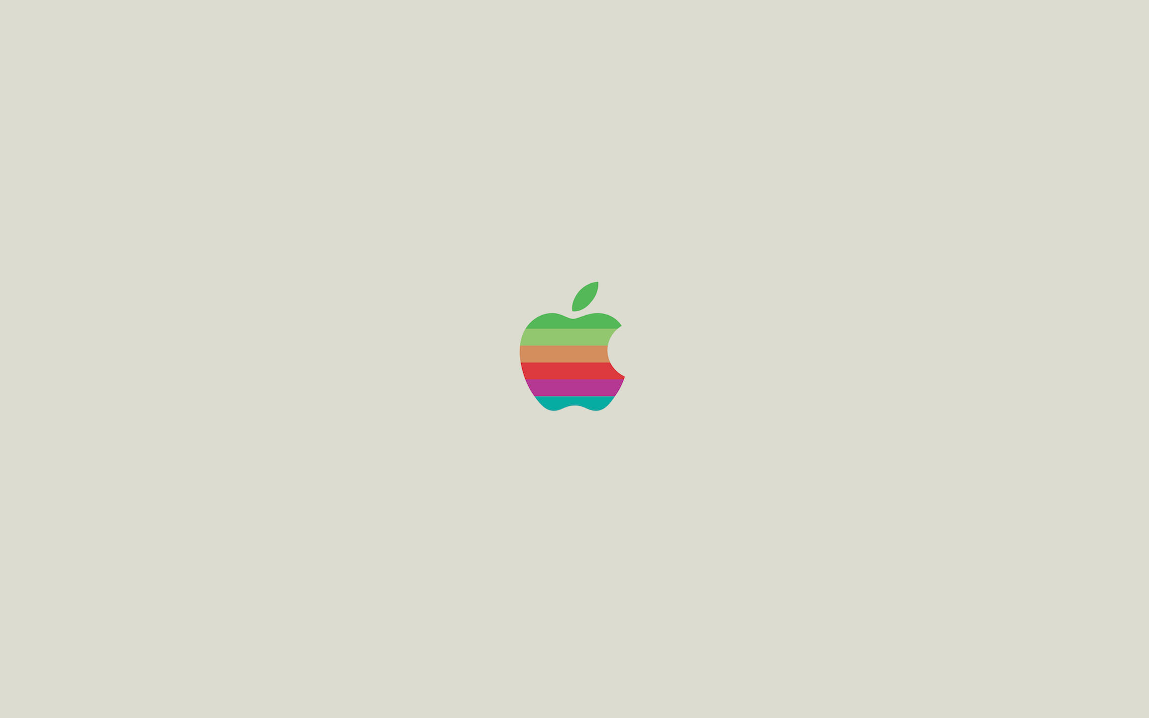 MacBook 動態圖片 桌布 壁紙 — 一個復古彩虹條紋蘋果標誌，居中在柔和的米色背景上。