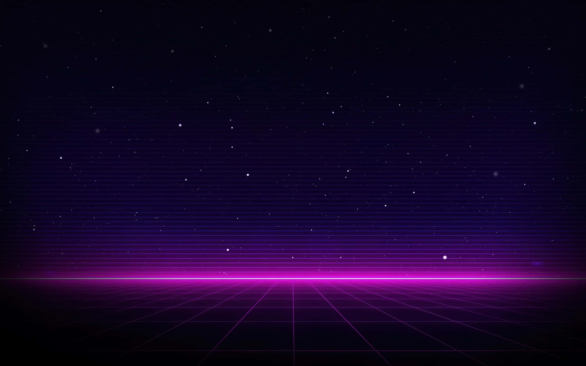 數位霧氣籠罩的星空下的霓虹紫色網格地板 — 1920x1200 GIF 壁紙