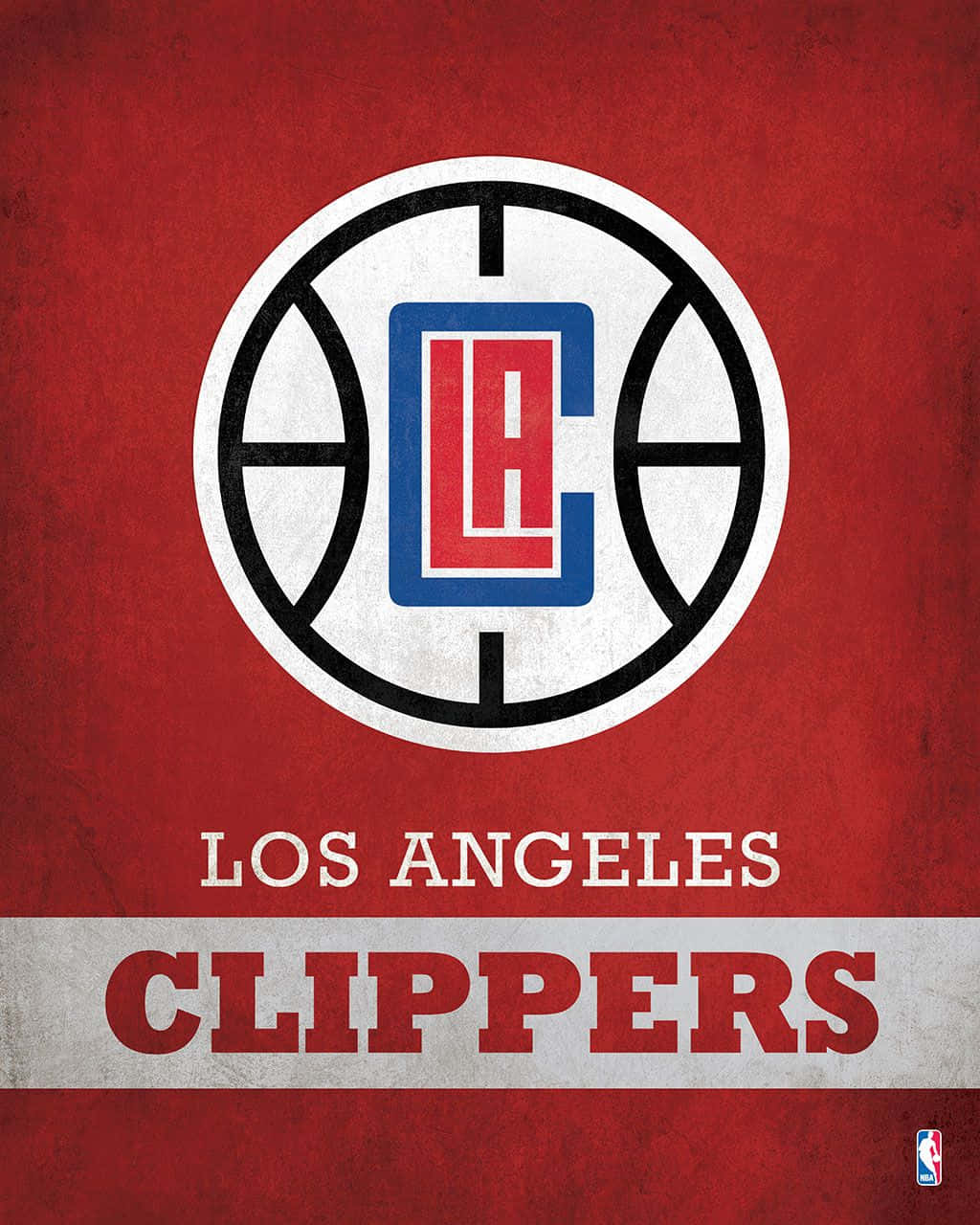 NBA 桌布 壁紙 — 一個復古風格的洛杉磯快艇隊標誌，居中在帶紋理的紅色背景上，下方有球隊名稱。