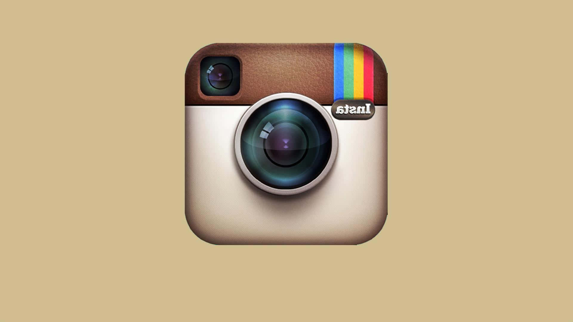 Logo Design 桌布 壁紙 — 一個復古風格的相機圖示，帶有彩虹條紋和 'Insta' 標籤，背景為米色。
