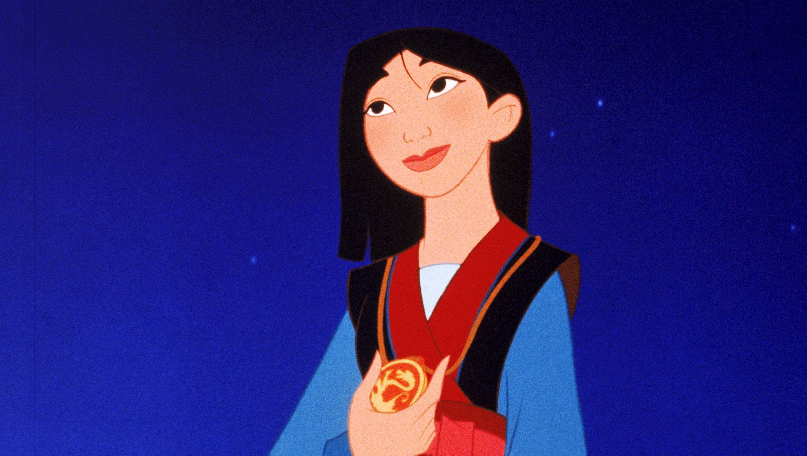 Princess 桌布 壁紙 — 一個微笑的動畫女孩，黑色頭髮，在深藍色星空背景下拿著一個發光的金色獎章。