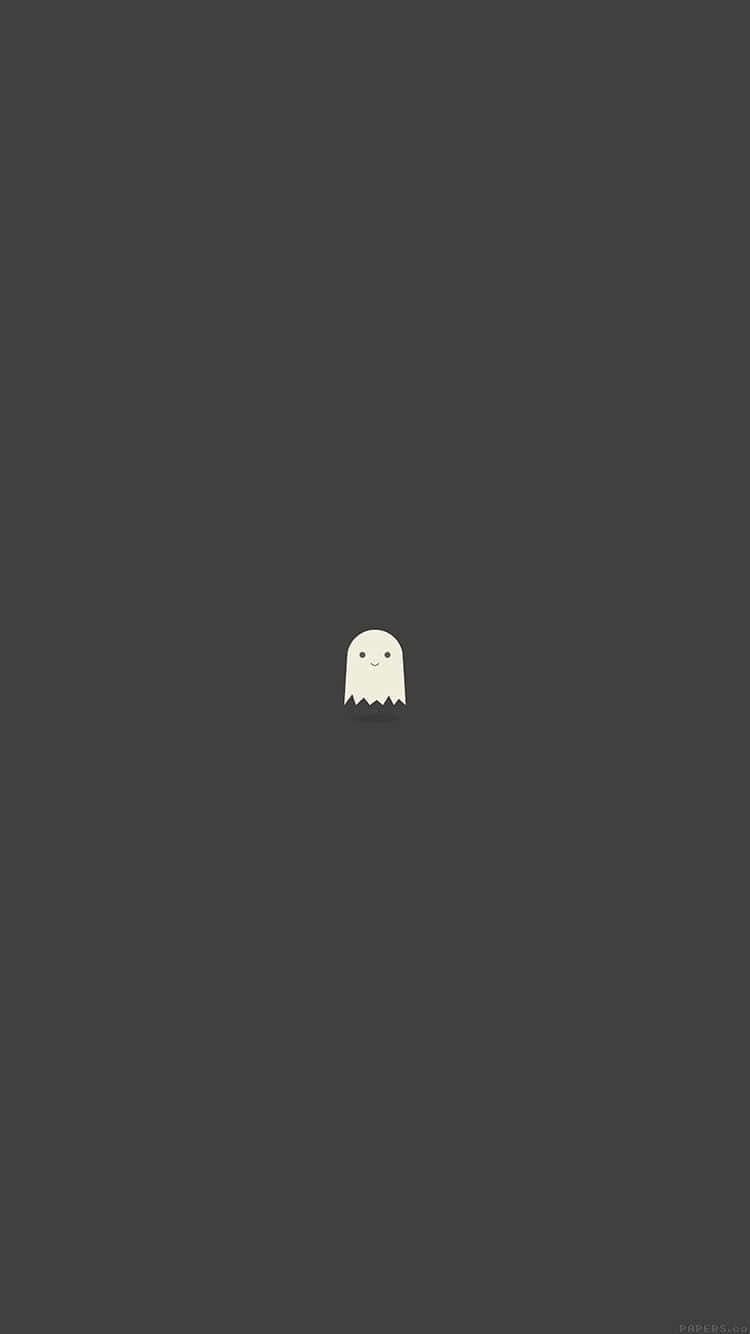 iPhone Simple Cute 桌布 壁紙 — 一個微笑的極簡白色幽靈獨自漂浮在深灰色背景上。