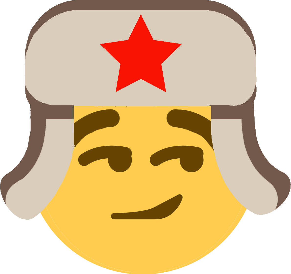 Emoji Discord 桌布 壁紙 — 一個微笑的表情符號臉，戴著一頂帶有紅色星星標誌的米色軍帽。