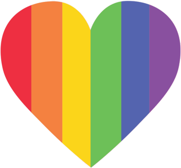 女同志 桌布 壁紙 — 一個心形圖案，充滿垂直彩虹條紋，代表LGBTQ+驕傲，背景為黑色。
