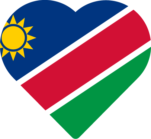 Namibia 桌布 壁紙 — 一個心形徽章，展示納米比亞國旗，帶有藍色、紅色、綠色條紋和黃色太陽。