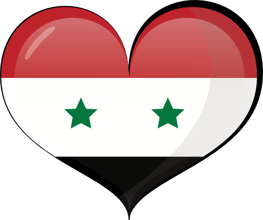 Syria 桌布 壁紙 — 一個心形的敘利亞國旗，有紅色、白色、黑色條紋和兩顆綠色星星，表面有光澤。