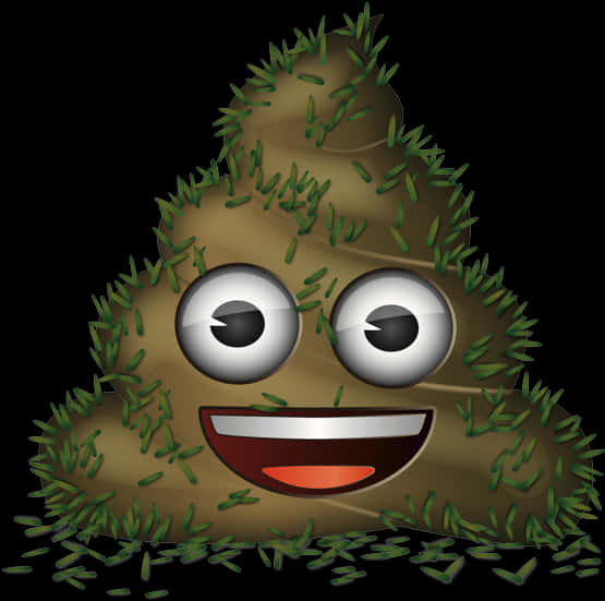 Clip Art 桌布 壁紙 — 一個快樂的便便表情符號，覆蓋著綠色草，有大眼睛和寬闊的笑容，背景為黑色。